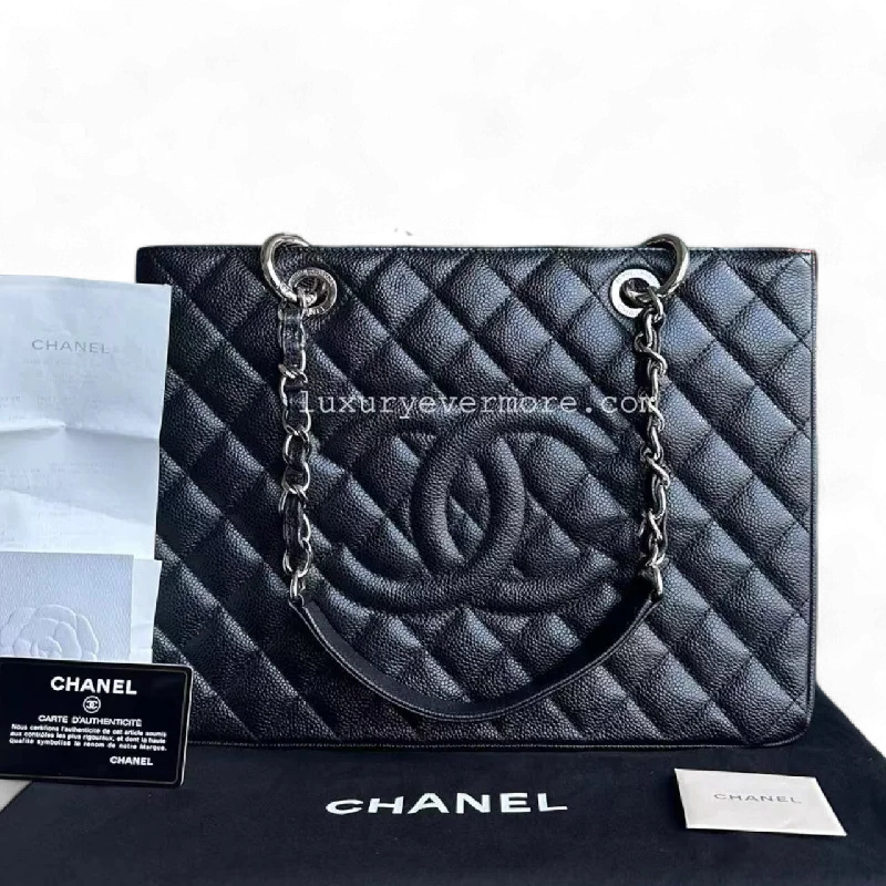 Chanel Small Crossbody Bag for Travel*Receipt* Caviar GST Grand Shopping Tote Quilted Black Silver Hardware Series 16