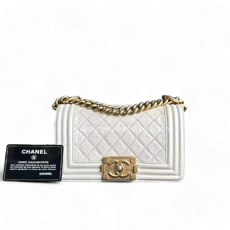 Chanel Luxury Handbag for High - End EventsSmall Boy Calfskin Cream White Golden Hardware Series 20