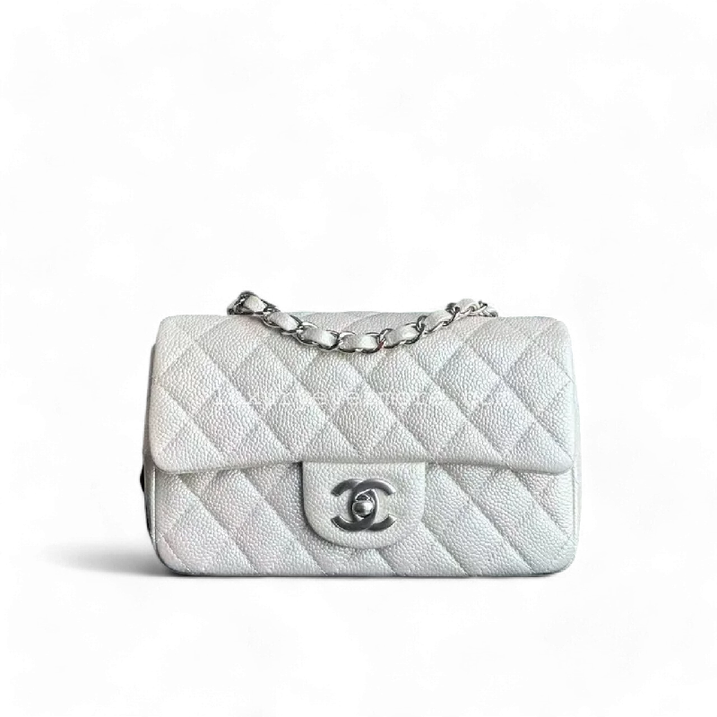 Chanel Medium Tote Bag for Office Ladies*Unused* Caviar Mini Rectangle Classic Flap Quilted Iridescent Pearl White Silver Hardware Series 20