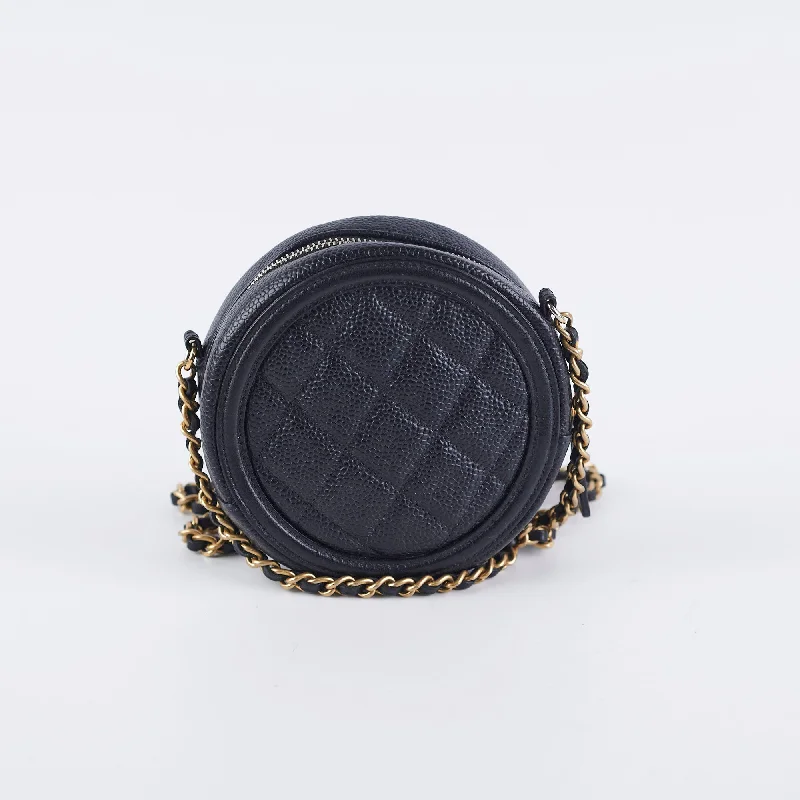 Chanel Handbag with Adjustable Strap for ComfortChanel 19 Round Filigree Caviar Black