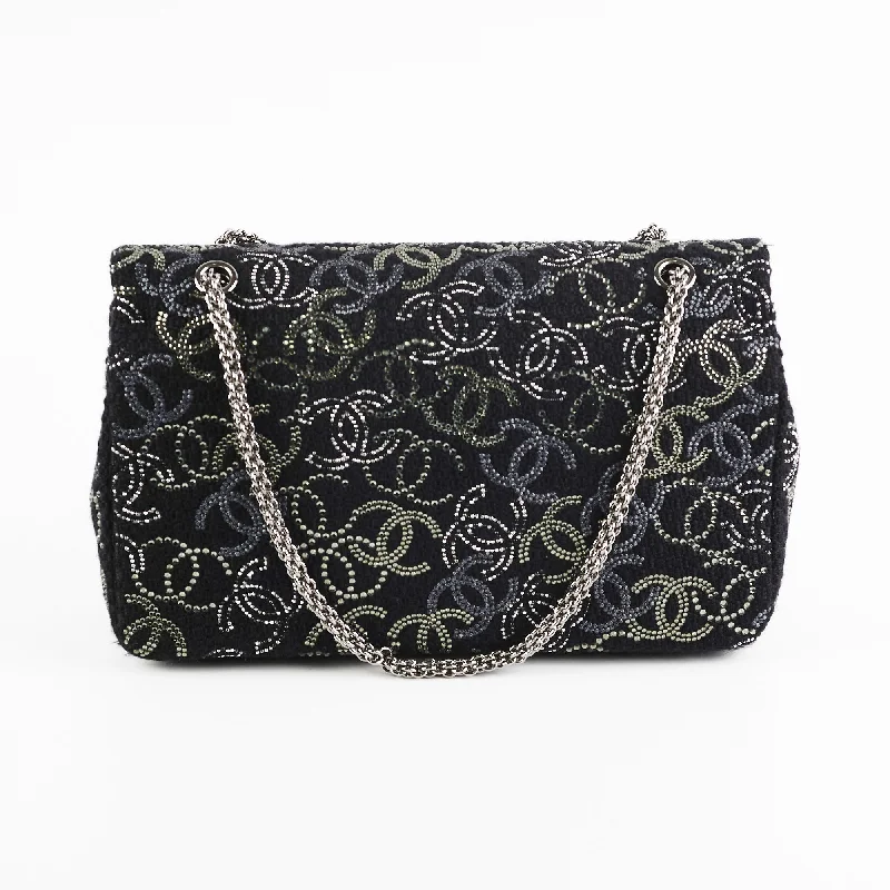 Chanel Black Handbag for Business MeetingsChanel Seasonal Medium Large Tweed Crystals Black