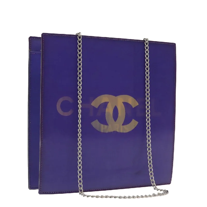 Chanel Classic Flap Bag for Evening PartyCHANEL Chain Hologram Shoulder Bag Vinyl Purple Silver CC  yk15500