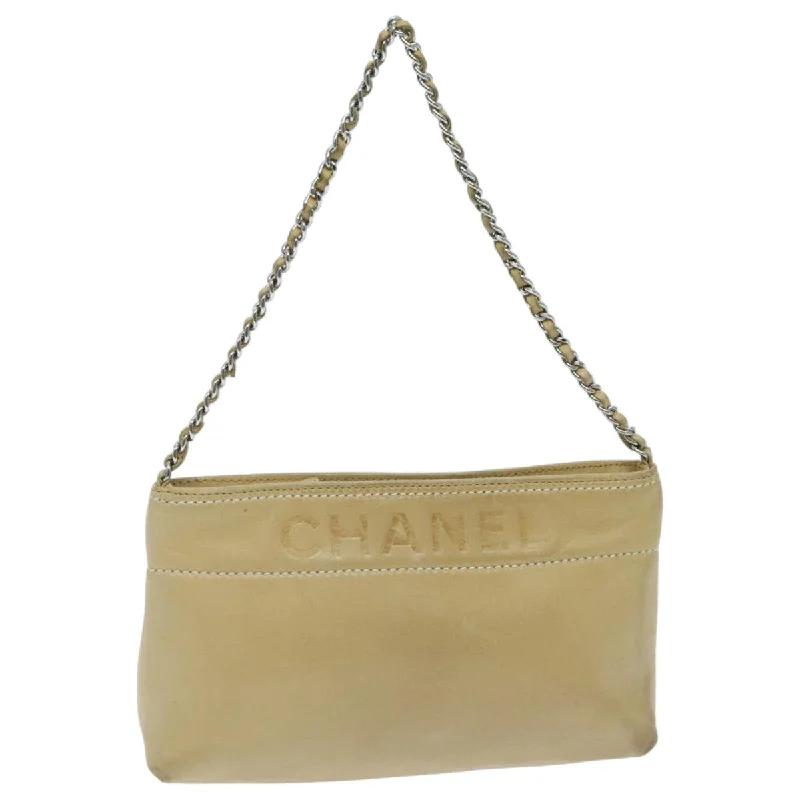 Chanel Limited Edition Handbag for CollectorsCHANEL Chain Shoulder Pouch Leather Beige Silver CC  96004