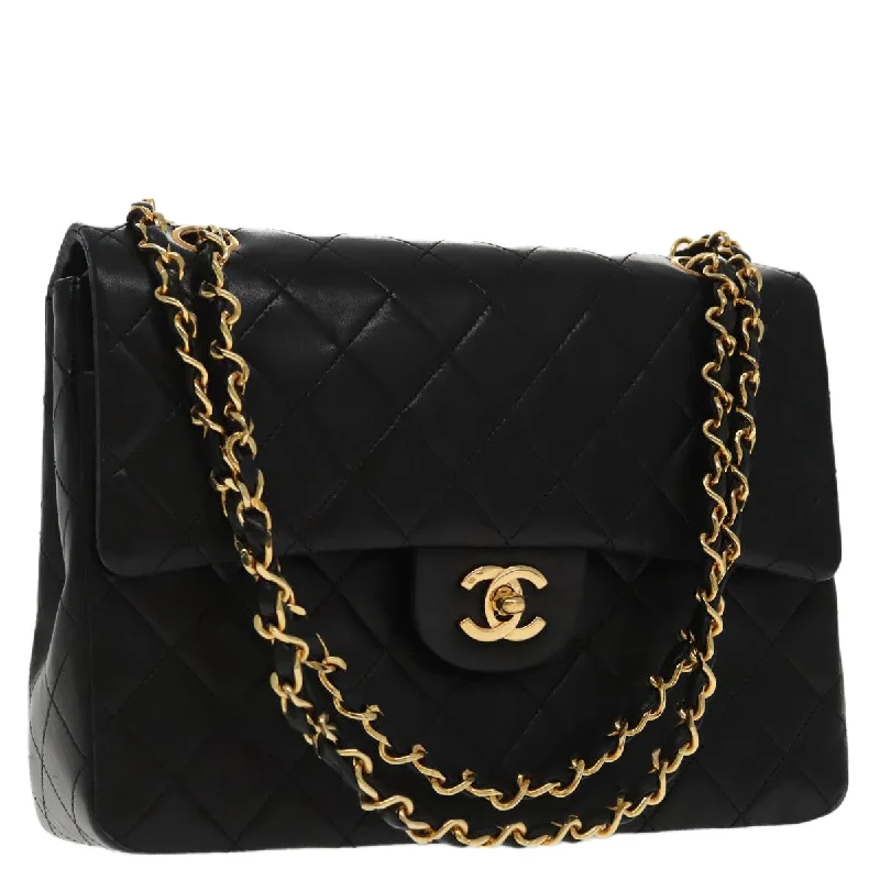 Chanel Small Crossbody Bag for TravelCHANEL Matelasse Chain Hand Bag Lamb Skin Black Gold CC  95715A