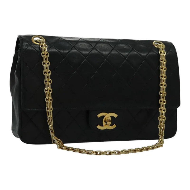 Chanel Luxury Handbag for High - End EventsCHANEL Matelasse Chain Hand Bag Lamb Skin Vintage Black Gold CC  yk15613A