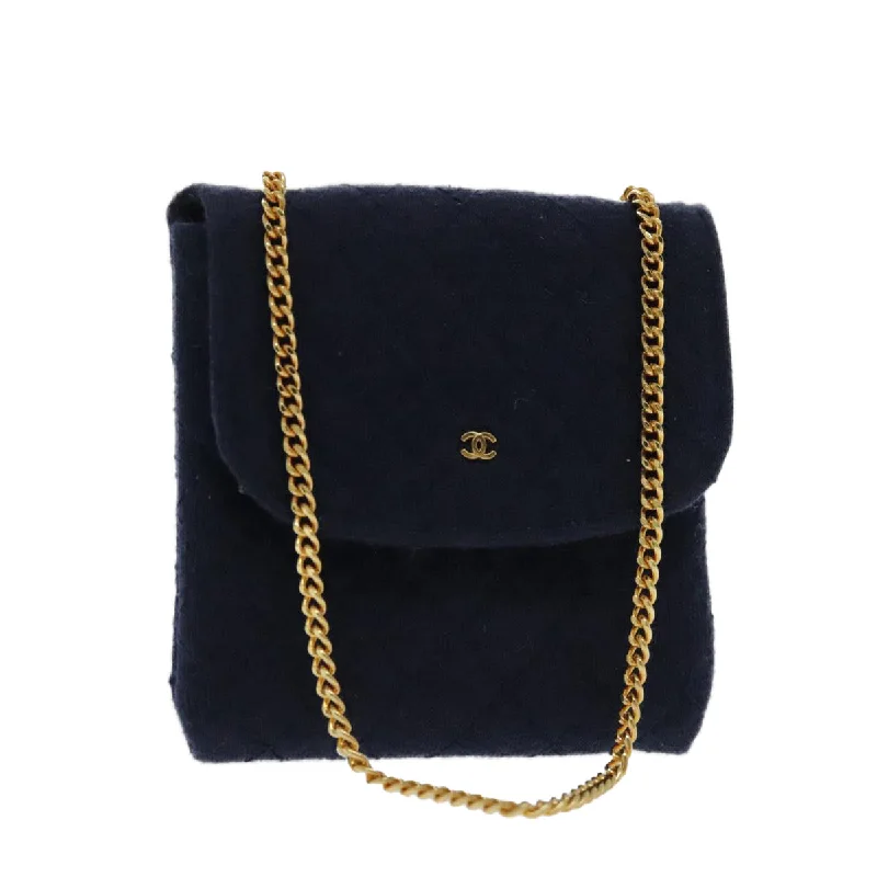 Chanel Handbag with Adjustable Strap for ComfortCHANEL Matelasse Chain Pouch Cotton Navy Gold CC  bs18850