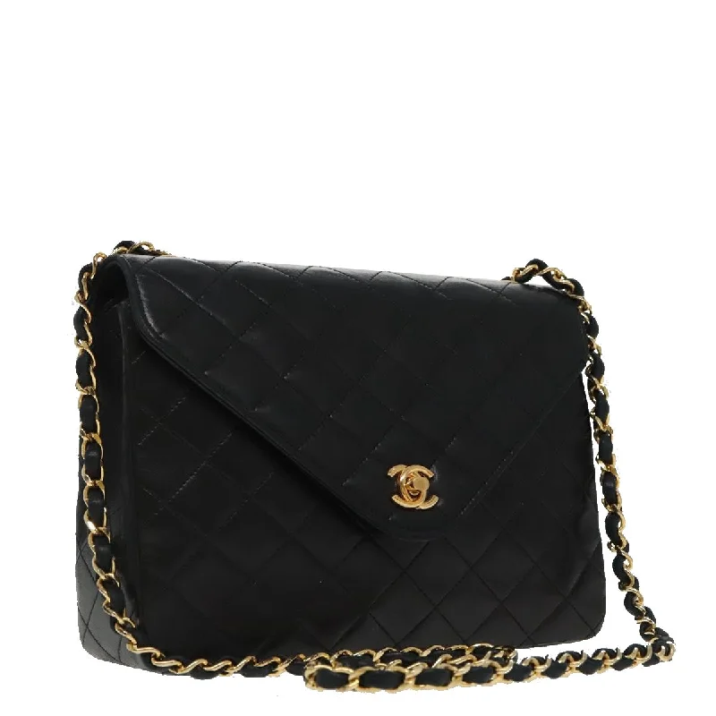 Chanel Small Crossbody Bag for TravelCHANEL Matelasse Chain Shoulder Bag Lamb Skin Black Gold CC  yk15735