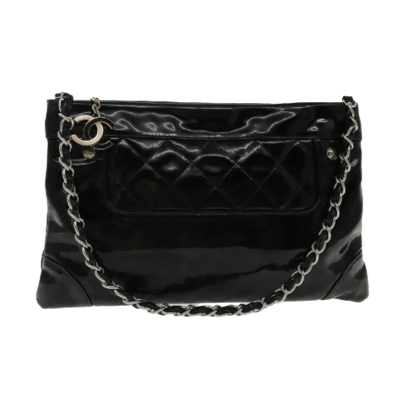 Chanel Chain Strap Handbag for Everyday UseCHANEL Matelasse Chain Shoulder Bag Patent leather Black Silver CC  bs18654