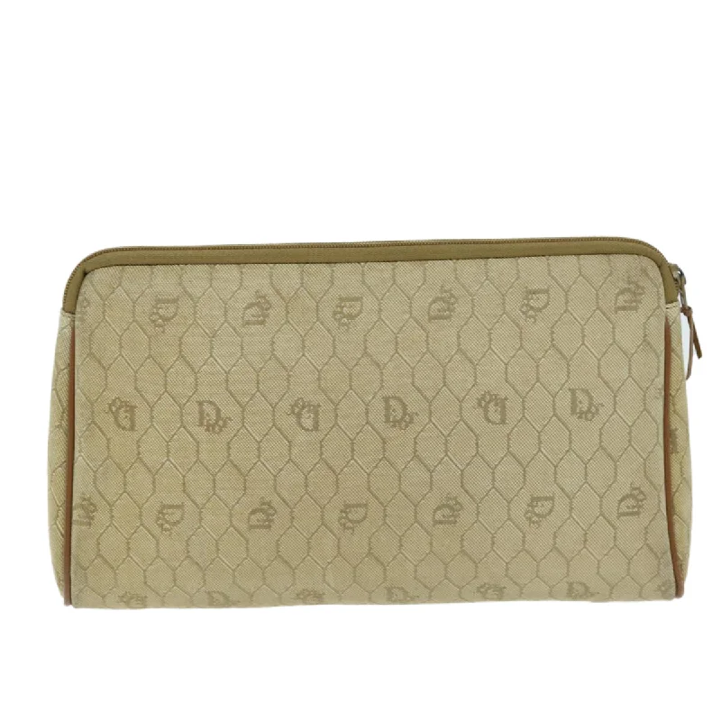 Luxury Christian Dior crossbody bags with a chain - link strapCHRISTIAN DIOR Honeycomb Canvas Clutch Bag PVC Leather Beige Auth bs14451