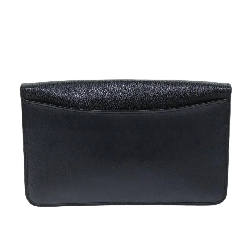 Christian Dior handbags with a snap - button closure and a decorative buckleCHRISTIAN DIOR Honeycomb Canvas Clutch Bag PVC Leather Black Auth 74029