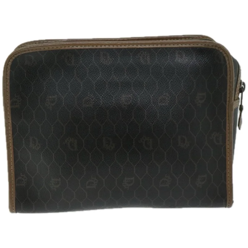 Christian Dior tote bags with a printed Dior logo on the frontCHRISTIAN DIOR Honeycomb Canvas Clutch Bag PVC Leather Black Auth fm3258