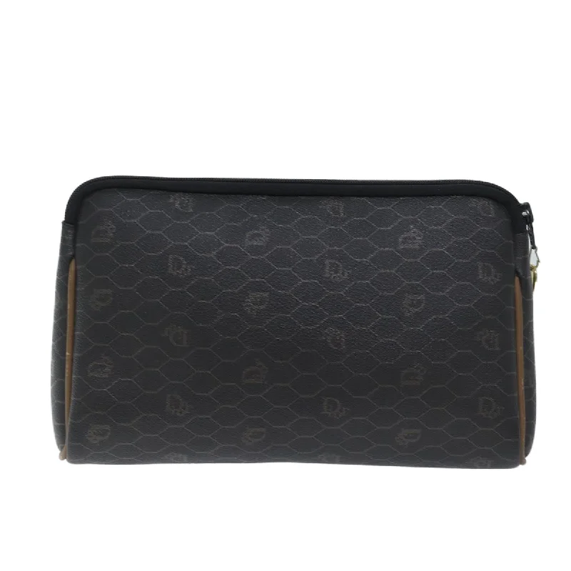 Christian Dior bags with a side - pocket for holding a water bottleCHRISTIAN DIOR Honeycomb Canvas Clutch Bag PVC Leather Black Auth yk11503