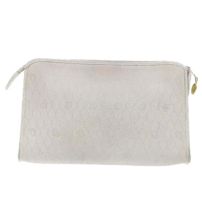 High - fashion Christian Dior bags with a geometric patternCHRISTIAN DIOR Honeycomb Canvas Clutch Bag White Auth am4852