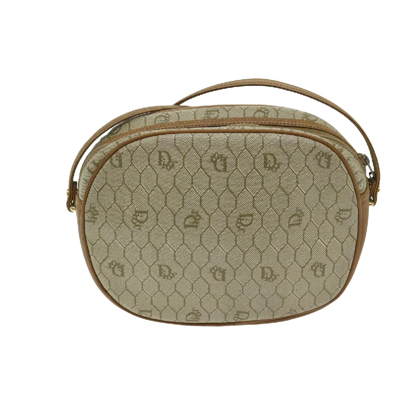 Christian Dior handbags with a back - pocket for quick storageCHRISTIAN DIOR Honeycomb Canvas Shoulder Bag PVC Leather Beige Auth ar11540