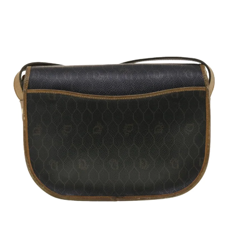 Christian Dior Saddle bags with a patent leather finish for a shiny lookCHRISTIAN DIOR Honeycomb Canvas Shoulder Bag PVC Leather Black Auth ti1157