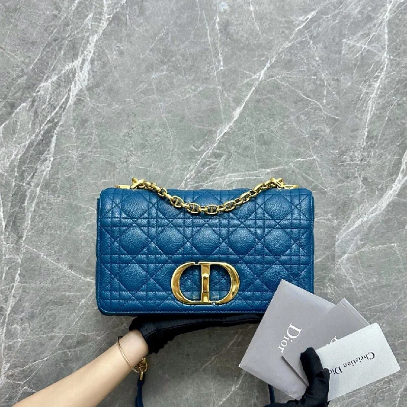 Christian Dior tote bags with a double - handle and shoulder - strap optionCaro Medium Calfskin Shoulder Bag Blue GHW