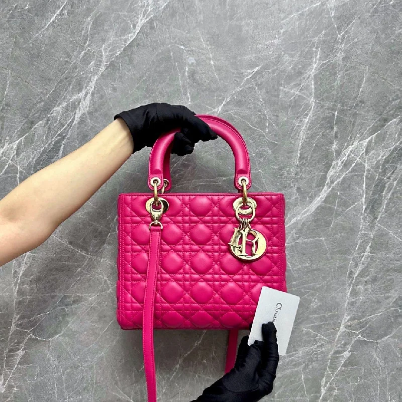 Christian Dior bags with a zip - top closure and multiple compartmentsLady Medium Lambskin Barbie Pink GHW