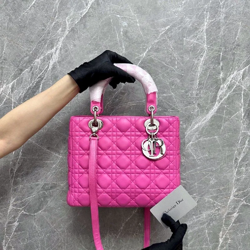 Christian Dior bags with a zip - top closure and multiple compartmentsLady Medium Vintage Lambskin Hot Pink SHW