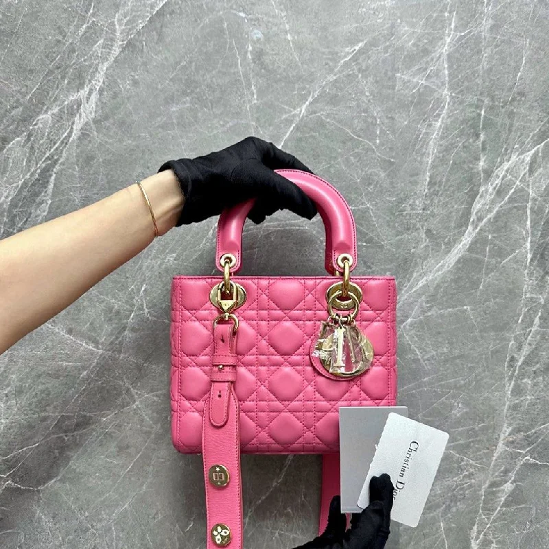 Christian Dior handbags with a removable shoulder strap for versatilityLady Small Lambskin Pink GHW Badge ABC