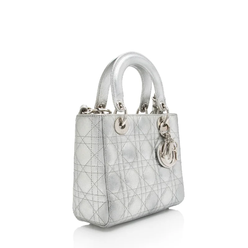 Christian Dior crossbody bags with a front - flap pocket for easy accessDior Metallic Leather Lady Dior Small Tote (4YtjmZ)