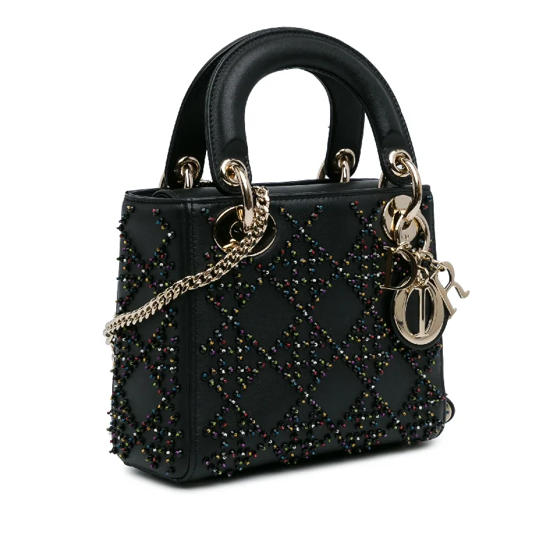 Christian Dior bags with a zip - top closure and multiple compartmentsDior Mini Beaded Lambskin Cannage Lady Dior (T5wYHY)