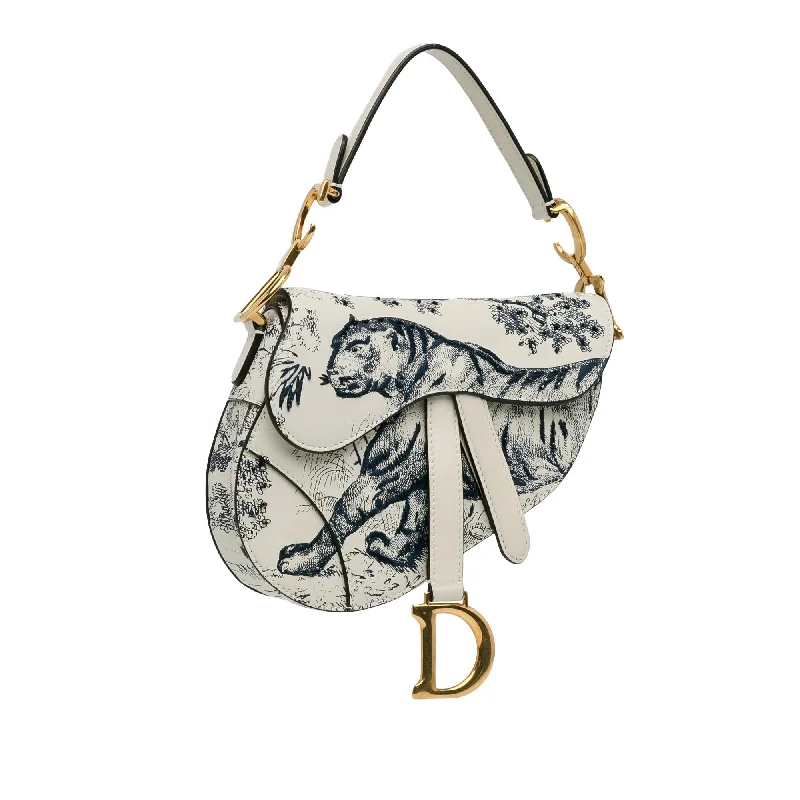 Christian Dior bags with a zip - top closure and multiple compartmentsDior Mini Calfskin Toile de Jouy Saddle Bag (pyknsl)