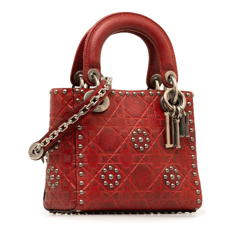 Christian Dior bags with a side - pocket for holding a water bottleDior Mini Embossed Calfskin Cannage Studded Supple Lady Dior (RUPLaM)