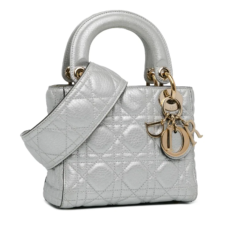 Contemporary Christian Dior handbags with a unique shapeDior Mini Metallic Calfskin Cannage Supple Lady Dior (SgmKqY)