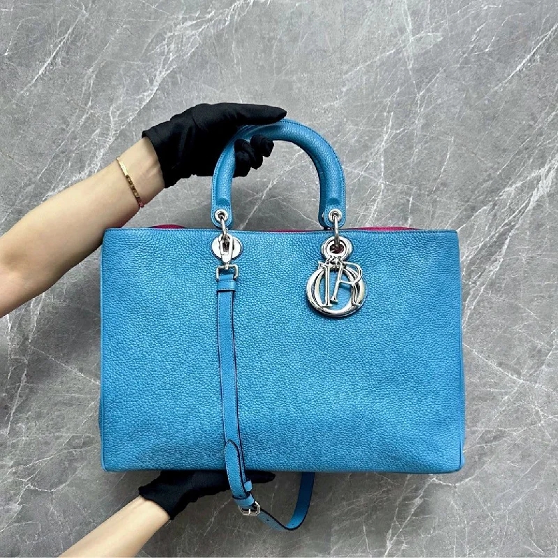 Luxury Christian Dior crossbody bags with a chain - link strap*Fit Laptop* Diorissimo Lady Large Baby Blue SHW