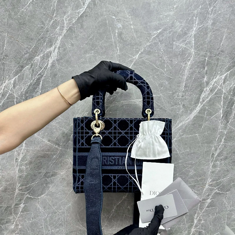 Fashion - forward Christian Dior tote bags for the modern woman*Full Set* Lady D-Lite Cannage Embroidered Velvet Blue