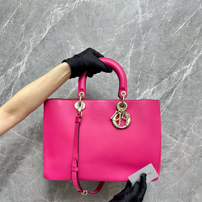 High - fashion Christian Dior bags with a geometric pattern*Like new* Diorissmo Lady Large Calfskin Pink Fuchsia GHW