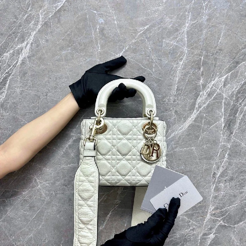 Christian Dior bags with a quilted pattern and gold - toned hardware*Like New* Lady Mini Cream Calfskin GHW