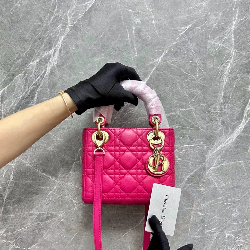 Luxury Christian Dior crossbody bags with a chain - link strap*Like New* Lady Mini Lambskin Hot Pink GHW