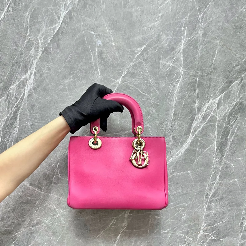 Christian Dior handbags with a snap - button closure and a decorative buckle*No strap* Diorissimo Mini Tote Smooth Calfskin Hot Pink