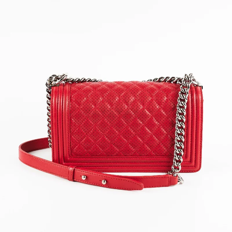 Chanel Luxury Handbag for High - End EventsChanel Old Boy Medium Red Peforated Shoulder Bag