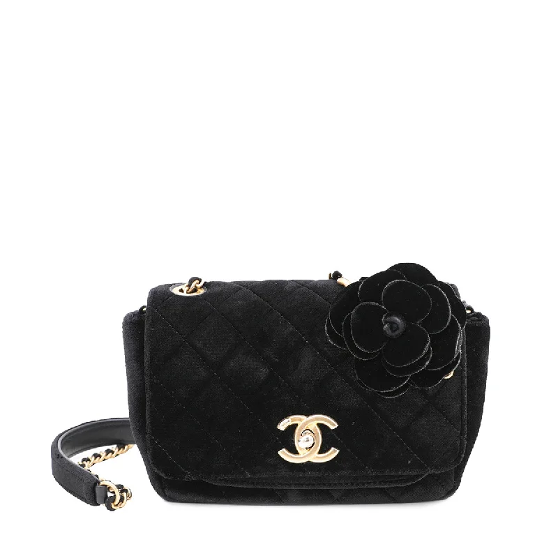 Chanel Quilted Leather Shoulder Bag for FashionistasChanel Black CC Velvet Camellia Flower Bag