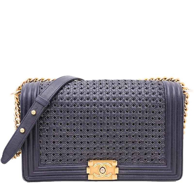 Chanel New Arrival Handbag with Gold HardwareChanel Navy Blue Braided Le Boy Reverso Flap Bag