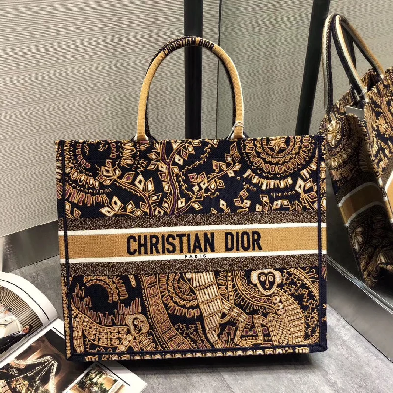 Christian Dior bags with a detachable coin purse insideDior Book Tote Bag In Orange Animals Embroidered Canvas