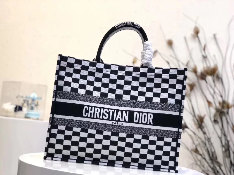 Christian Dior Saddle bags with a studded trim for a bold lookDior Embroidered Book Tote In Checkered Canvas