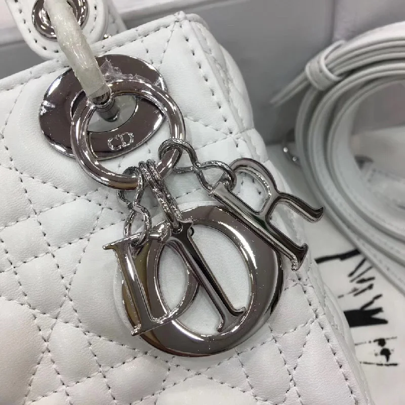 Christian Dior tote bags with a double - handle and shoulder - strap optionDior Lady Dior Mini Chain Bag In White Lambskin