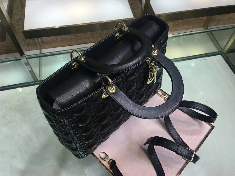 Christian Dior Saddle bags with a patent leather finish for a shiny lookDior Large Lady Dior Bag In Black Cannage Lambskin