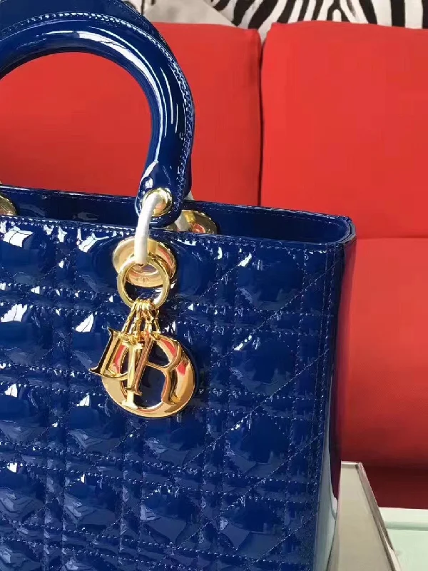 Fashion - forward Christian Dior tote bags for the modern womanDior Large Lady Dior Bag In Blue Patent Leather