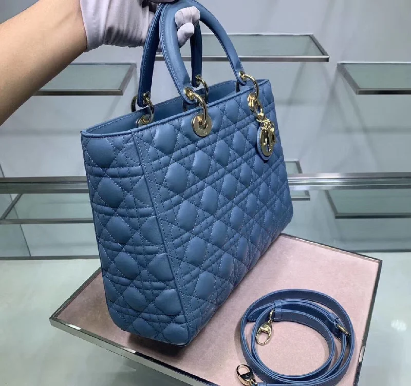 Christian Dior tote bags with a double - handle and shoulder - strap optionDior Large Lady Dior Bag In Denim Blue Cannage Lambskin