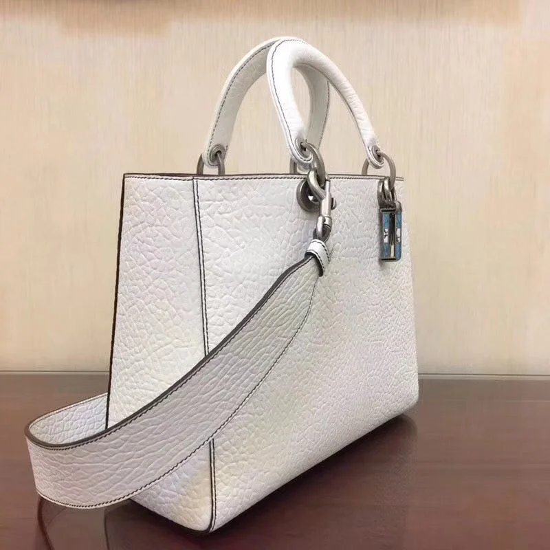 Christian Dior bags with a quilted pattern and gold - toned hardwareDior Large Lady Dior Bag In White Canyon Grained Lambskin