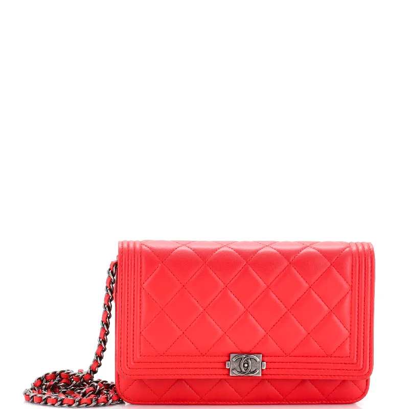 Luxury Christian Dior crossbody bags with a chain - link strapBoy Wallet on Chain Quilted Lambskin