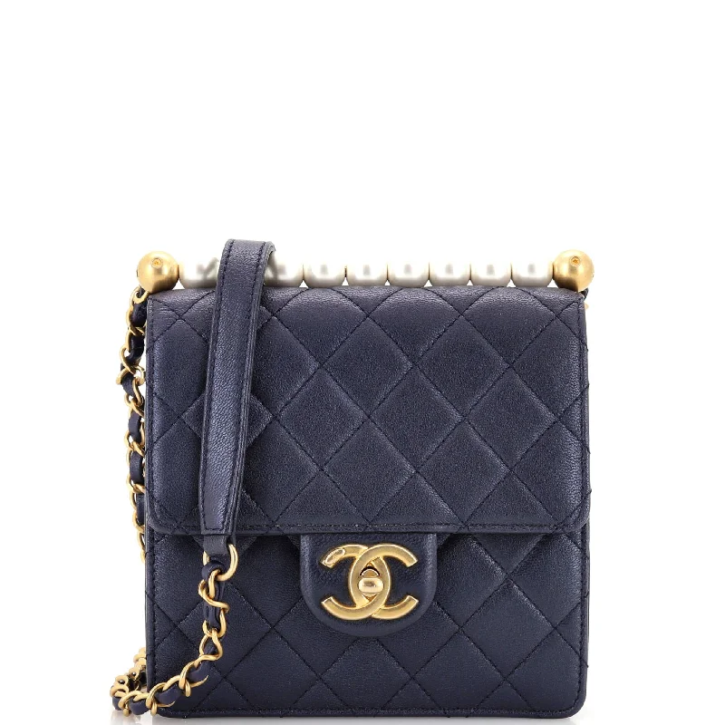 Christian Dior bags with a zip - top closure and multiple compartmentsChic Pearls Flap Bag Quilted Lambskin Mini