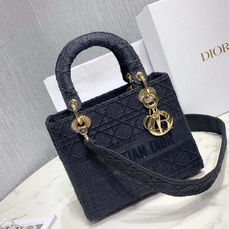 Stylish Christian Dior shoulder bags with a tassel - adorned zipperDior Medium Lady D-Lite Bag In Black Embroidered Canvas