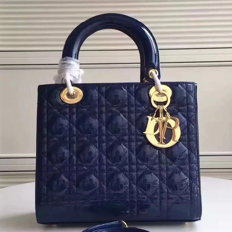 Luxury Christian Dior crossbody bags with a chain - link strapDior Medium Lady Dior Bag In Blue Patent Leather